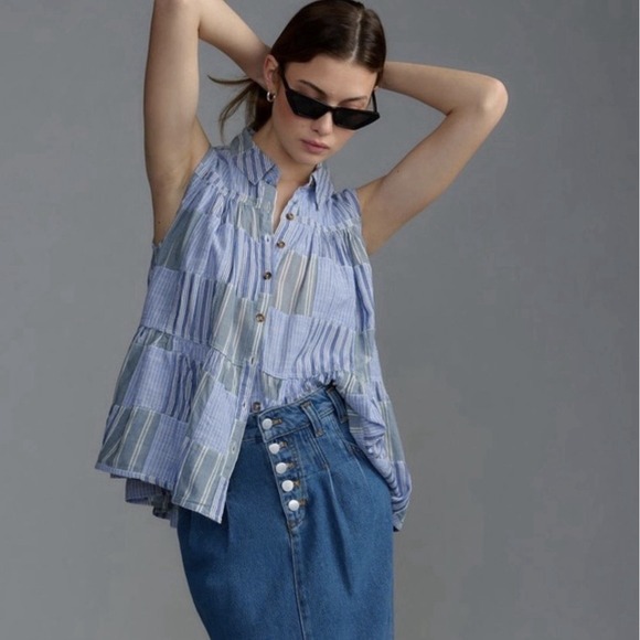 Anthropologie Pilcro Tops - Anthropologie Pilcro Patchwork Tiered Ruffle Sleeveless Top Size‎ 1X NEW